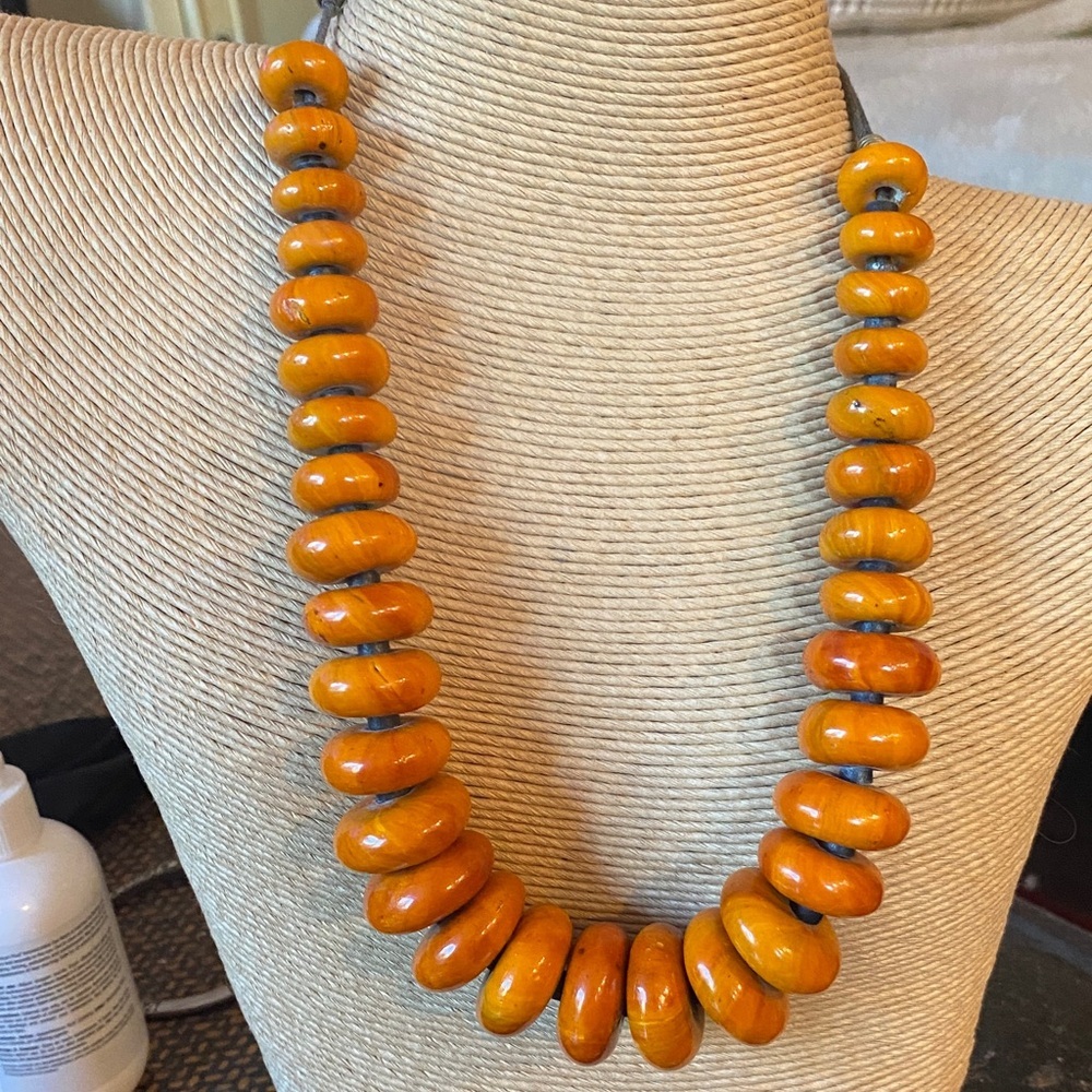 African Amber Beaded Necklace - Picture 1 of 3